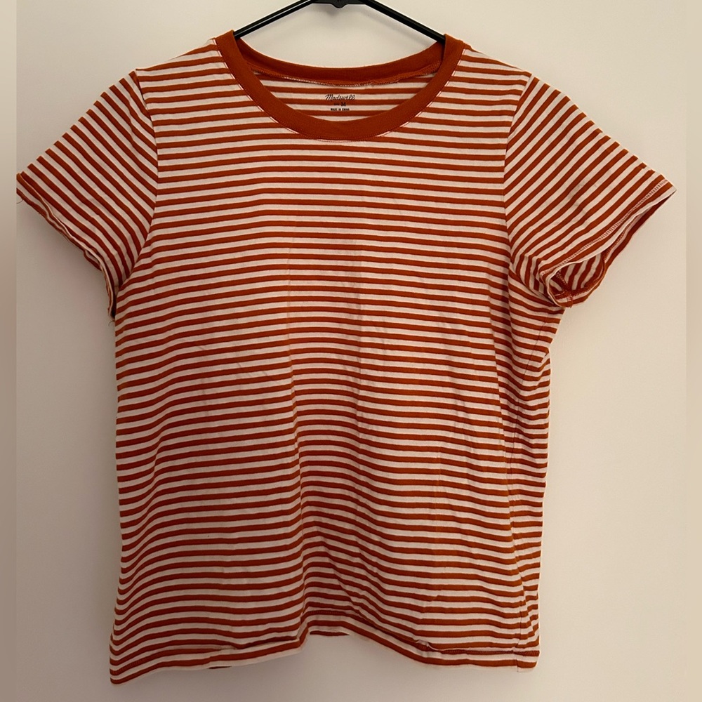 Orange and white striped t-shirt